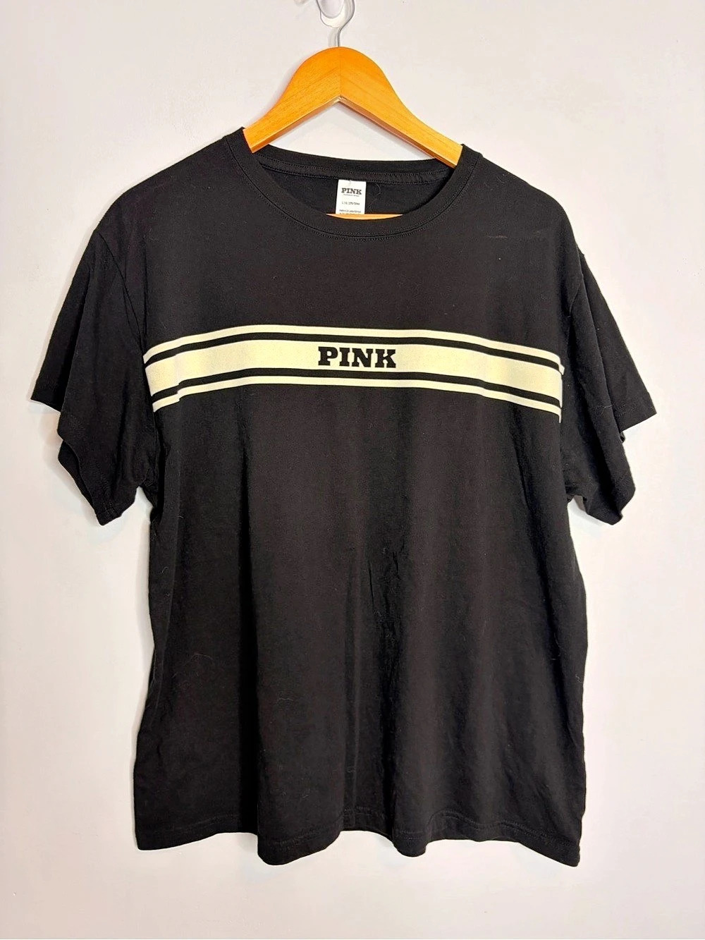 Victoria's Secret PINK Striped Short Sleeve Tee in Black & Cream Size Large